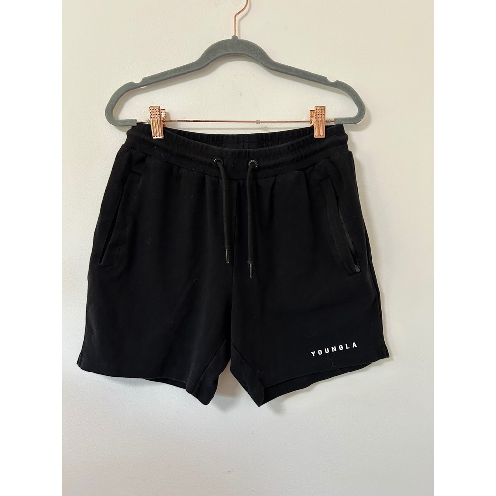 YoungLA 118 French Terry Gym Shorts Mens Medium Black Athleisure